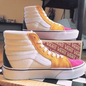 Vans Sk8 Hi Platform. Color Blocked Corduroy/Suede